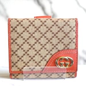 Vintage Gucci Diamante Canvas Bifold Wallet - Rust Leather Trim & GG Emblem